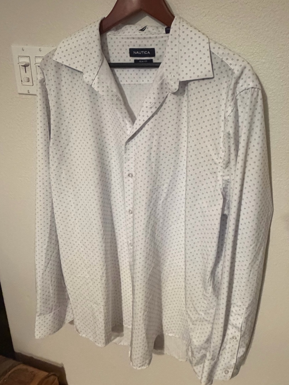 Nautica White Dress Shirt with Subtle Navy Micro-Dots